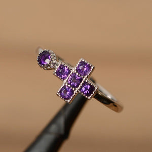 1.3ct Round Cut Purple Amethyst Jesus Cross Engagement Ring 14k White Gold Over