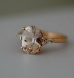 1.1ct Oval Cut Peach Morganite Pear Accent Engagement Ring 14k White Gold Finish