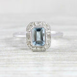 1ct Emerald Cut Blue Aquamarine Diamond Halo Engagement Ring 14k White Gold Over