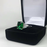 2ct Trillion Diamond Green Emerald Trilogy Engagement Ring 14k White Gold Finish