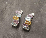 2.5ct Drop Earrings Emerald Cut Multi Stone Geometric Bar 14k White Gold Finish