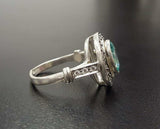 2.4ct Oval Cut Blue Aquamarine Vintage Inspired Halo Ring 14k White Gold Finish