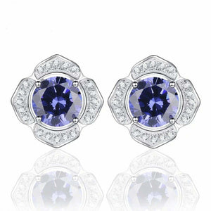 2.5ct Stud Earrings Round Cut Blue Tanzanite Diamond Floral 14k WhiteGold Finish