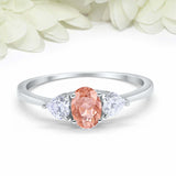 1ct Oval Cut Peach Morganite Engagement Ring Diamond Trilogy 14k White Gold Over