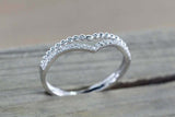 1.5ct Round Cut Diamond Engagement Ring Curved V Shape 14k White Gold Finish