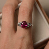 2.5ct Oval Cut Pink Ruby Solitaire Honeycomb Accent Ring 14k White Gold Finish