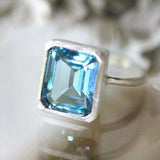 4ct Emerald Cut Blue Aquamarine Engagement Ring Solitaire 14k White Gold Finish