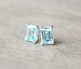 1.2ct Stud Earrings Emerald Cut Aquamarine Solitaire Design 14k WhiteGold Finish