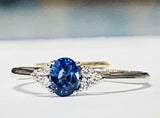 1ct Engagement Ring Oval Cut Blue Sapphire Diamond Petite 14k White Gold Finish