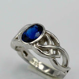 2ct Oval Blue Sapphire Engagement Ring Trinity Knot Celtic 14k White Gold Finish