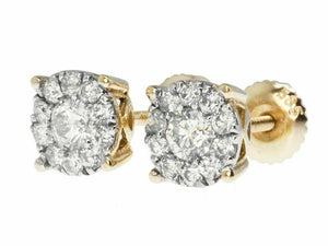 0.33ct Round Cut VVS1D Diamond Halo Floral Stud Earrings 14k Yellow Gold Finish