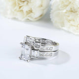 4Ct Emerald Cut Diamond Elegant Bridal Set Engagement Ring 14K White Gold Finish