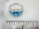 2.5ct Oval Cut Blue Topaz Engagement Ring Five Stone 14k White Gold Finish