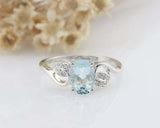 2ct Oval Blue Aquamarine Engagement Ring Leaf Accent Design 14k White Gold Over