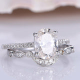 Antique Vintage Bridal Set Engagement Ring 2ct Oval Diamond 14k White Gold Over