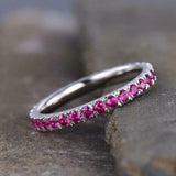 2ct Wedding Ring Band Round Cut Pink Ruby Full Eternity 14k White Gold Finish