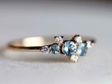 1ct Engagement Ring Round Cut Aquamarine Cluster Minimalist 14k Yellow Gold Over