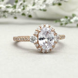 2.2ct Engagement Ring Oval Cut Diamond Accent Halo Trilogy 14k Rose Gold Finish