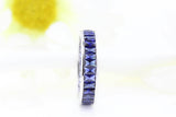 2ct Radiant Cut Blue Tanzanite Eternity Wedding Band Ring 14k White Gold Finish