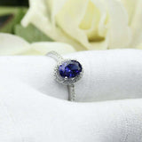 2.4ct Oval Cut Blue Sapphire Round Accents Diamond Halo Ring 14k White Gold Over