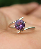 1ct Engagement Ring Round Purple Amethyst Bypass Solitaire 14k White Gold Finish