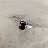 2ct Engagement Ring Emerald Cut Black Diamond Solitaire 14k White Gold Finish