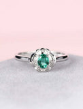 1.2ct Oval Cut Green Emerald Floral Halo Art Deco Ring 14k White Gold Finish