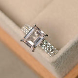 2ct Emerald Cut Peach Morganite Engagement Ring Bridal Set 14k White Gold Finish