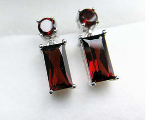 2.5ct Baguette Cut Red Garnet Women Drop Dangle Earrings 14k White Gold Finish