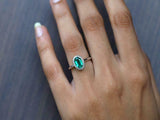 2ct Oval Cut Green Emerald Diamond Halo Solitaire Ring 14k White Gold Finish