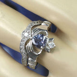 2ct Heart Blue Tanzanite Engagement Ring Claddagh Bridal Set 14k White Gold Over