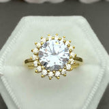 1.6ct Engagement Ring Round Cut Diamond Halo Floral Design 14k YellowGold Finish