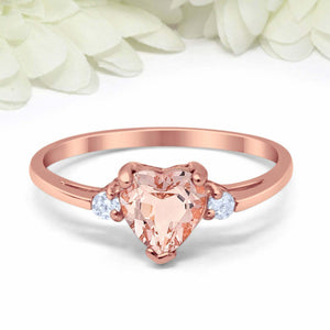 1ct Heart Peach Morganite Engagement Ring Trilogy Minimalist 14k Rose Gold Over