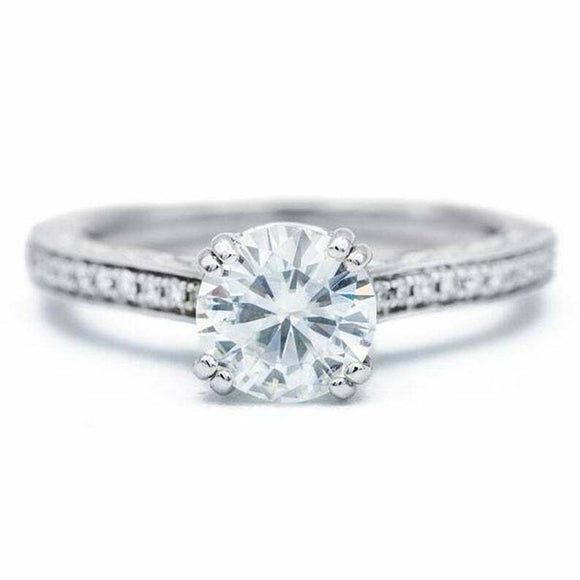 1.7ct Round Cut Diamond Dual Prong Solitaire with Accent Ring 14k WhiteGold Over