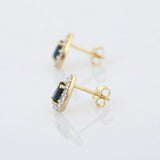 1.7ct Stud Earrings Pear Cut Blue Sapphire Diamond Halo 14k Yellow Gold Finish