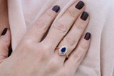 2ct Pear Cut Blue Sapphire Art Deco Promise Engagement Ring 14k Rose Gold Finish