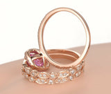 3ct Oval Cut Pink Sapphire Milgrain Trio Set Engagement Ring 14k RoseGold Finish