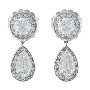 4Ct Pear Cut Diamond Water Tear Halo Drop Women Earrings 14K White Gold Finish