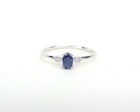 0.5ct Engagement Ring Oval Cut Sapphire Minimalist Trilogy 14k White Gold Finish