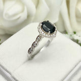 2.2ct Engagement Ring Oval Cut Black Diamond Halo Design 14k White Gold Finish