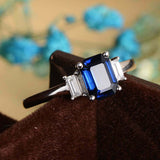 2ct Emerald Cut Blue Sapphire Engagement Ring Diamond Trilogy 14k WhiteGold Over