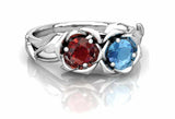 1.5ct Round Cut Red Garnet Blue Topaz Two Stone Flower Ring 14k White Gold Over