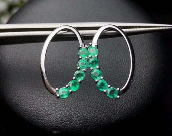 1.5ct Round Cut Green Emerald Hoop Style Drop Earrings 14k White Gold Finish