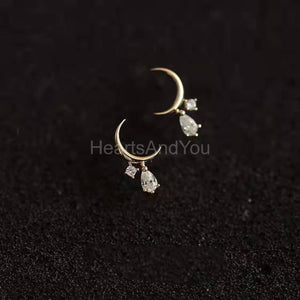 1ct Pear Simulated Diamond Moon Minimalist Drop Earrings 14k Yellow Gold Plated