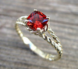 2Ct Cushion Red Garnet Split Band Solitaire Engagement Ring 14K Yellow Gold Over