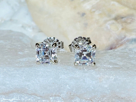 1.5ct Asscher Cut Simulated Diamond Solitaire Stud Earrings 14k WhiteGold Plated