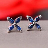 2ct Stud Earrings Marquise Cut Blue Sapphire Floral Design 14k White Gold Finish