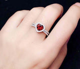 1ct Engagement Ring Heart Cut Red Garnet Halo Split Shank 14k White Gold Finish