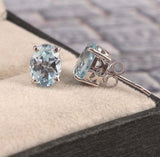 2.4ct Stud Earrings Oval Cut Blue Aquamarine Solitaire 14k White Gold Finish