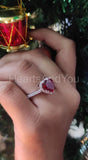 1ct Heart Cut Simulated Pink Ruby Halo Engagement Ring 14k White Gold Plated